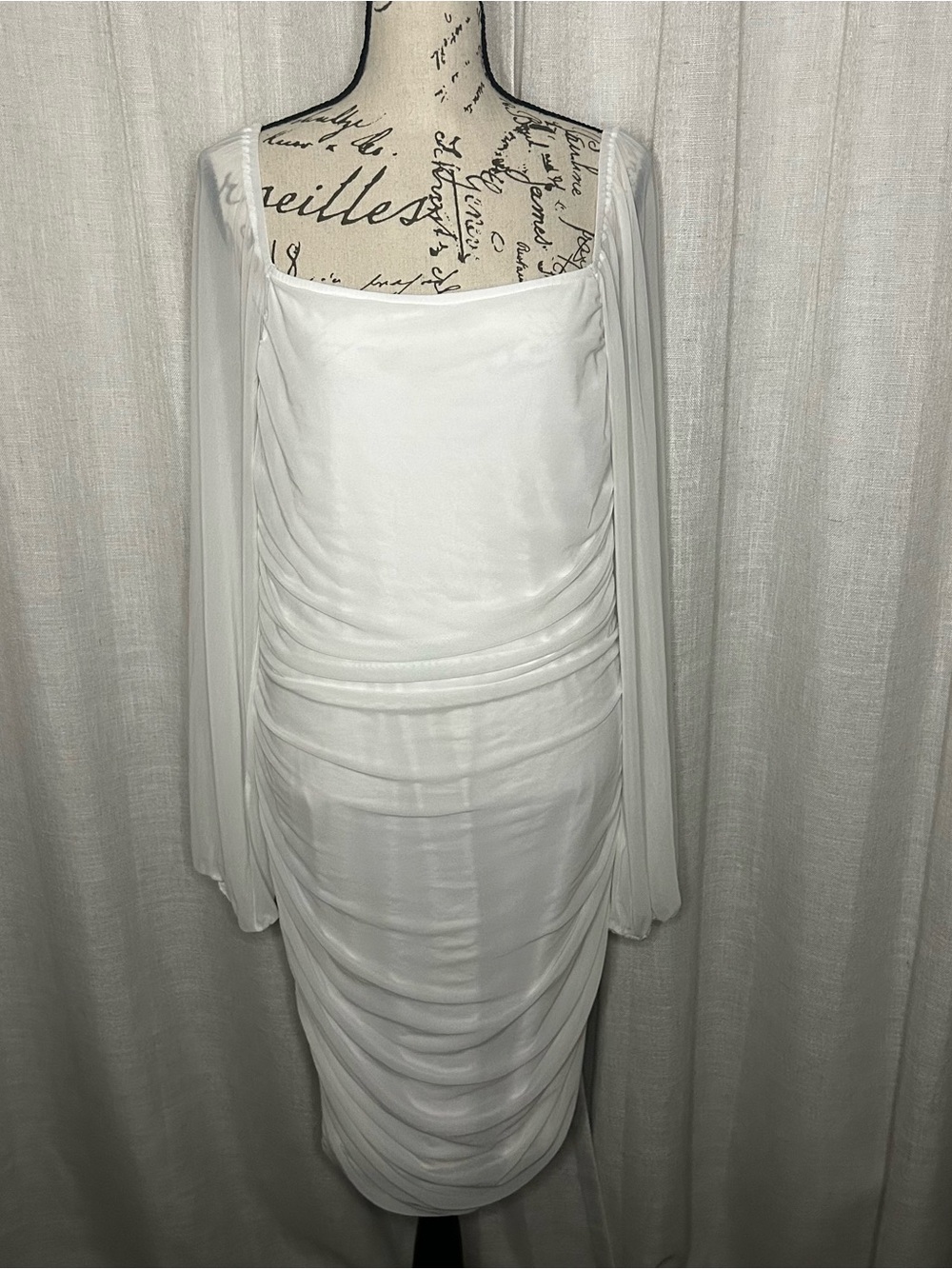 Womens White XL Square Neck Mesh Long Sleeve Bodycon Mini Dress
